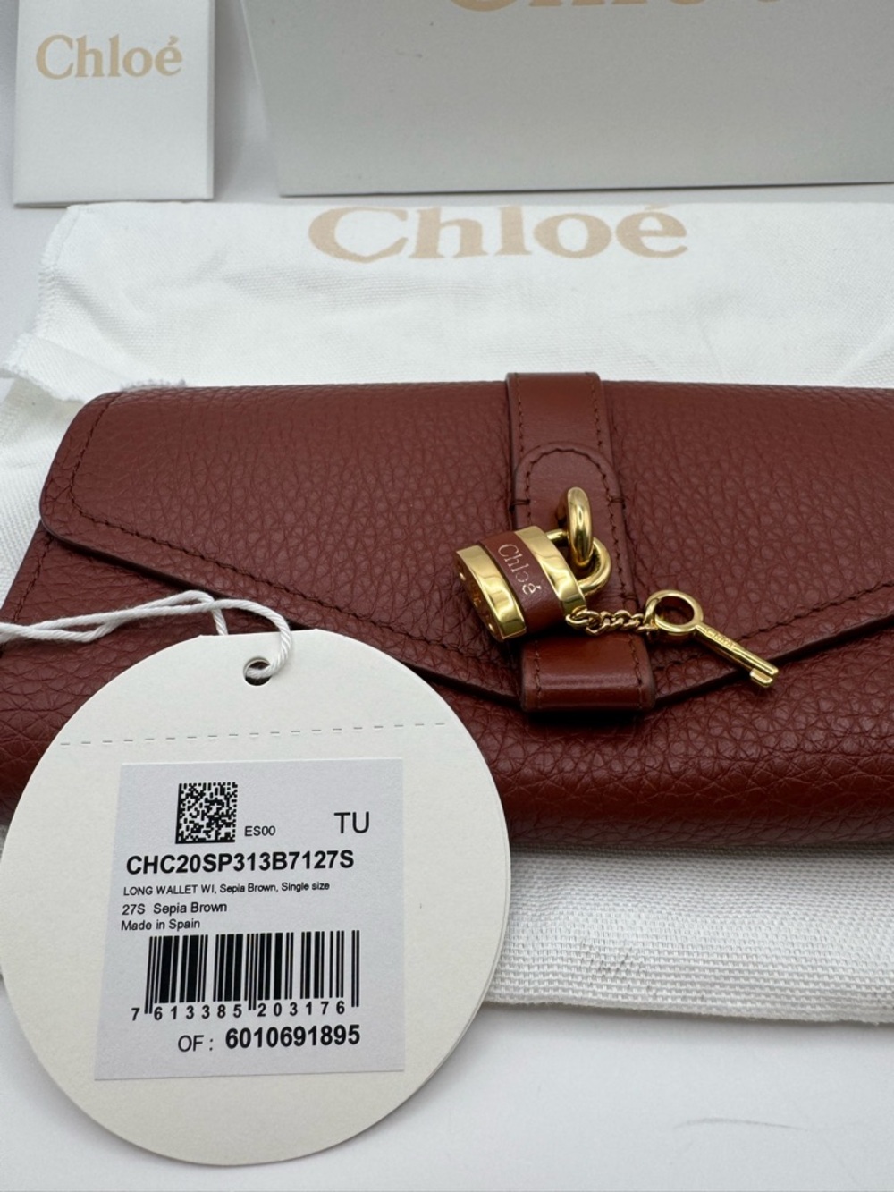 Chloe Aby Lock Long Wallet Sepia Brown GHW Box Tags Dustbag Calfskin - Picture 3 of 10